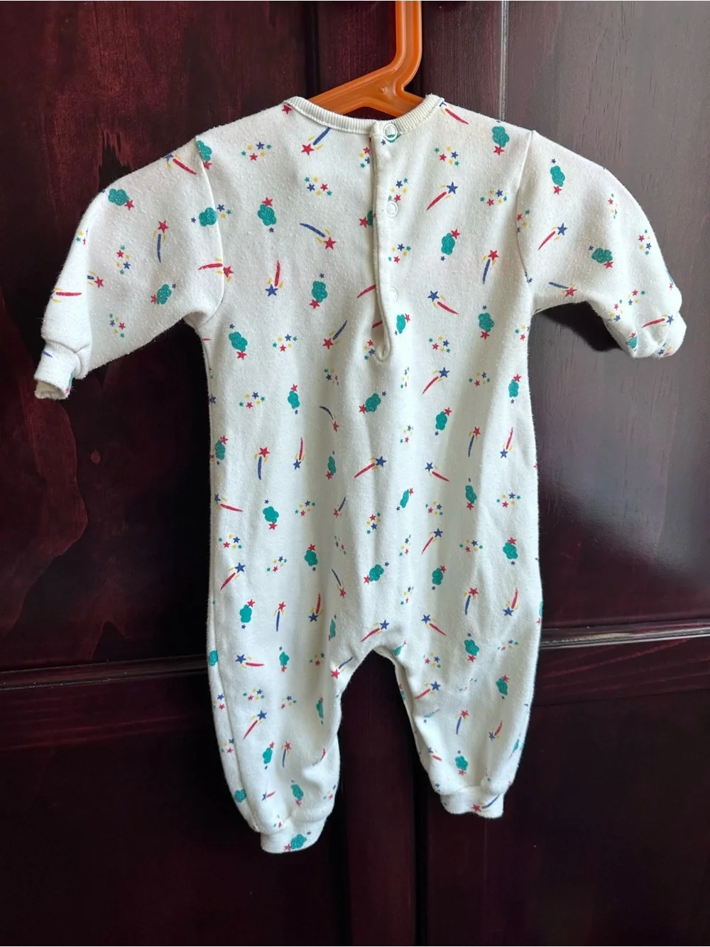 Vintage Printed Baby One-Piece with Playful Teal & Red Accents